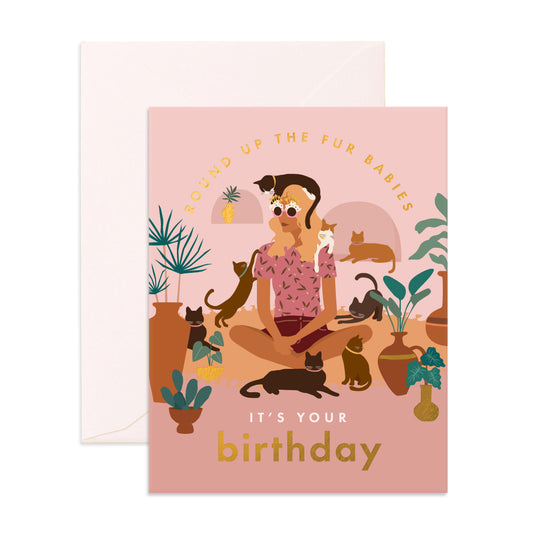 Birthday Cat Lady Greeting Card